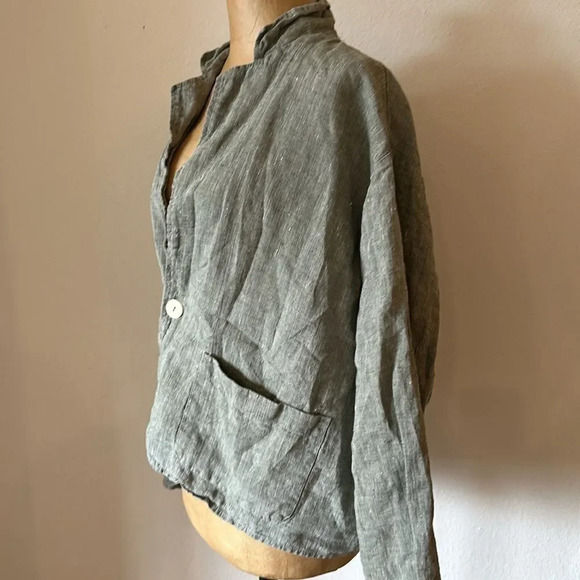 Flax sz M/L 100% linen lightweight blazer jacket 26” pit to pit by 22” length - Picture 4 of 6